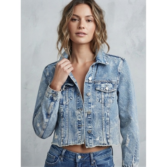 Vervet Jackets & Blazers - VERVET Acid Wash Distressed Cropped Denim Jacket VT1157 Blue XS